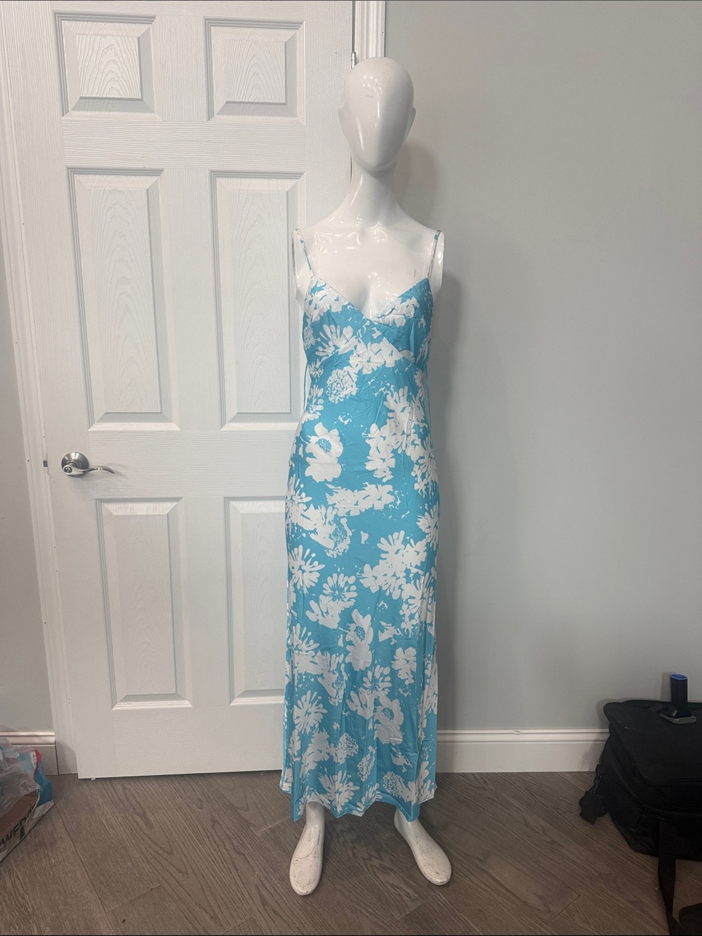 emory park Aqua and White Floral Slip Maxi Dress